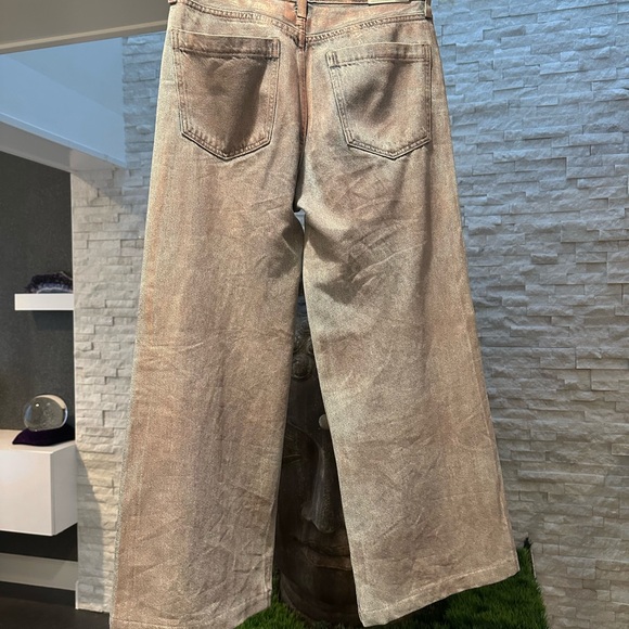 Pistola Jadyn Low Slung Palazzo Jeans Metallic Flare Pink shimmer Pants 28 - Picture 6 of 11